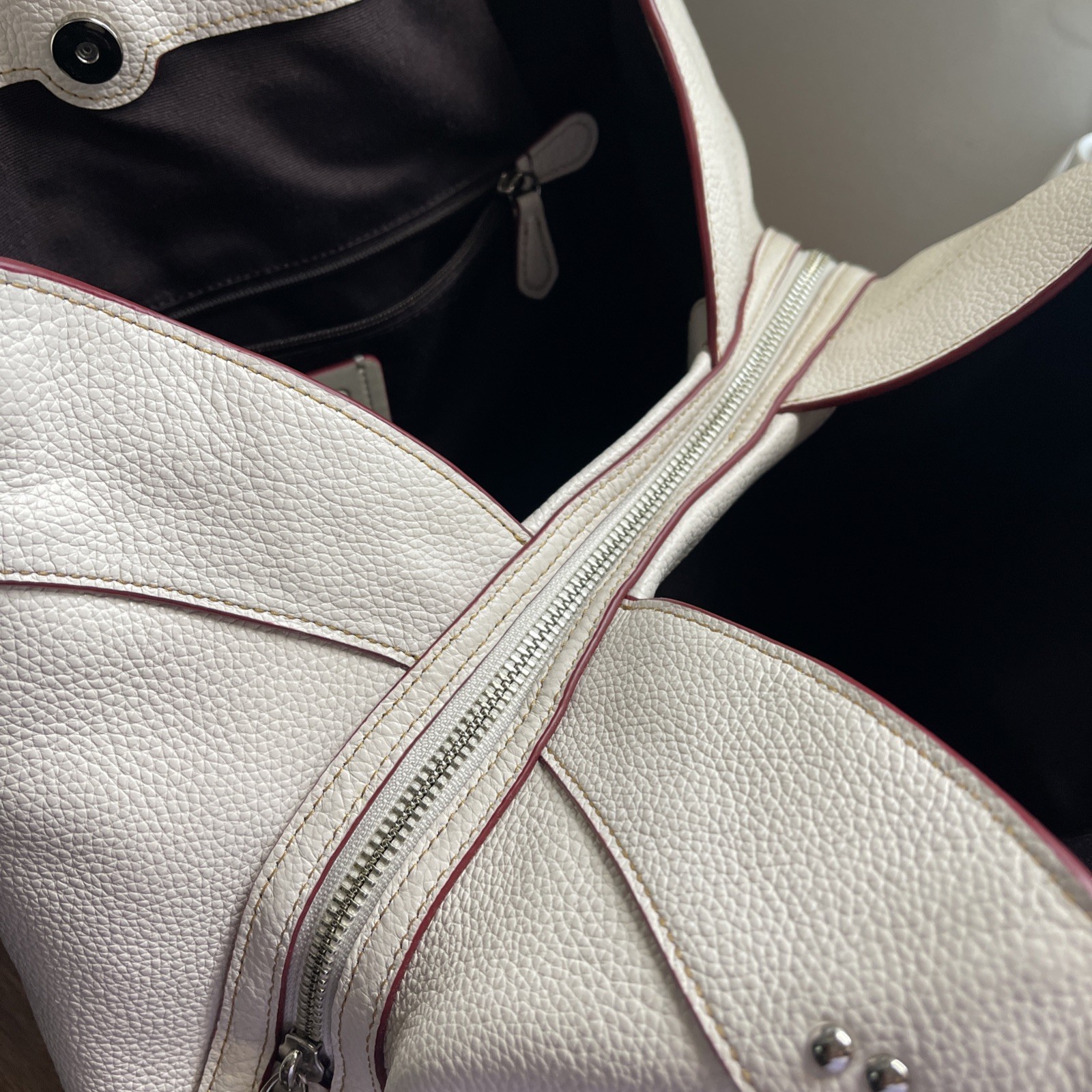Coach Lexy Chalk White Rivet Detail Triple Compartment Shoulder Bag