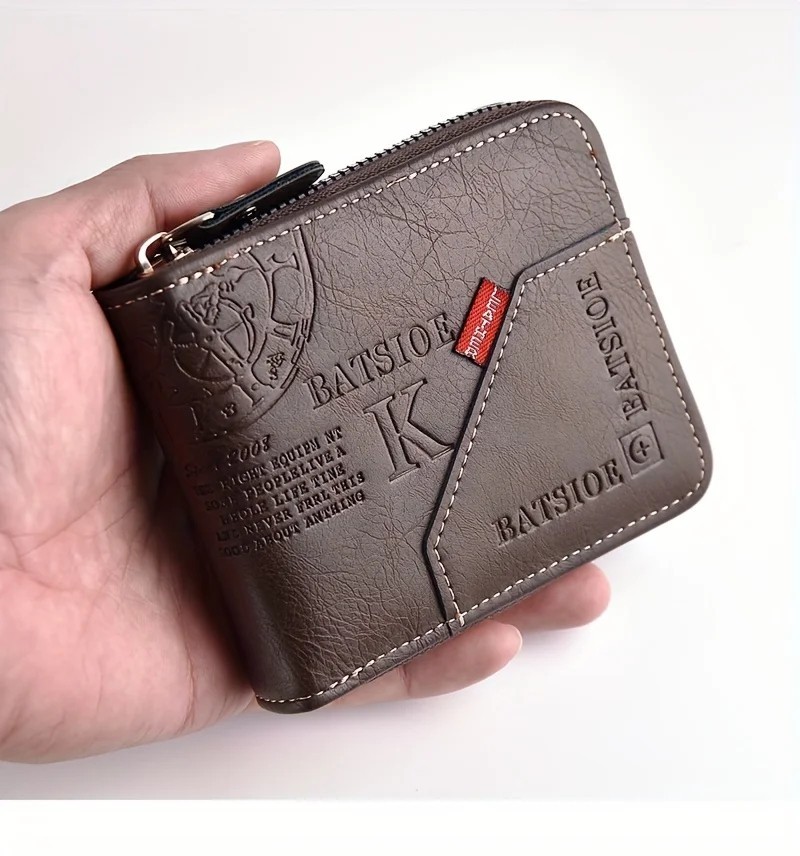 Men’s PU Leather Zip Around Wallet Short Card Holder Coin Purse Cash Organizer