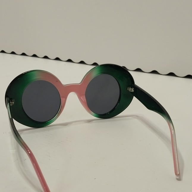 Women’s Round Oversized Sunglasses Green Plastic Frame Gray Tinted Lenses