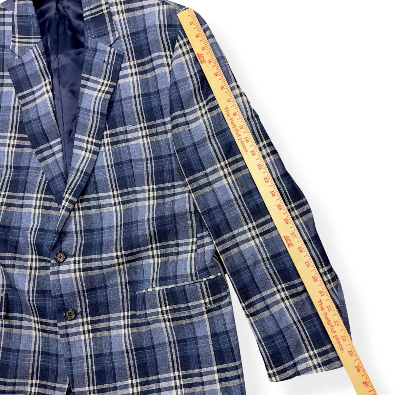 Lauren Ralph Lauren Men’s Blue Plaid Linen Ultraflex Blazer Suit Jacket Size 44R