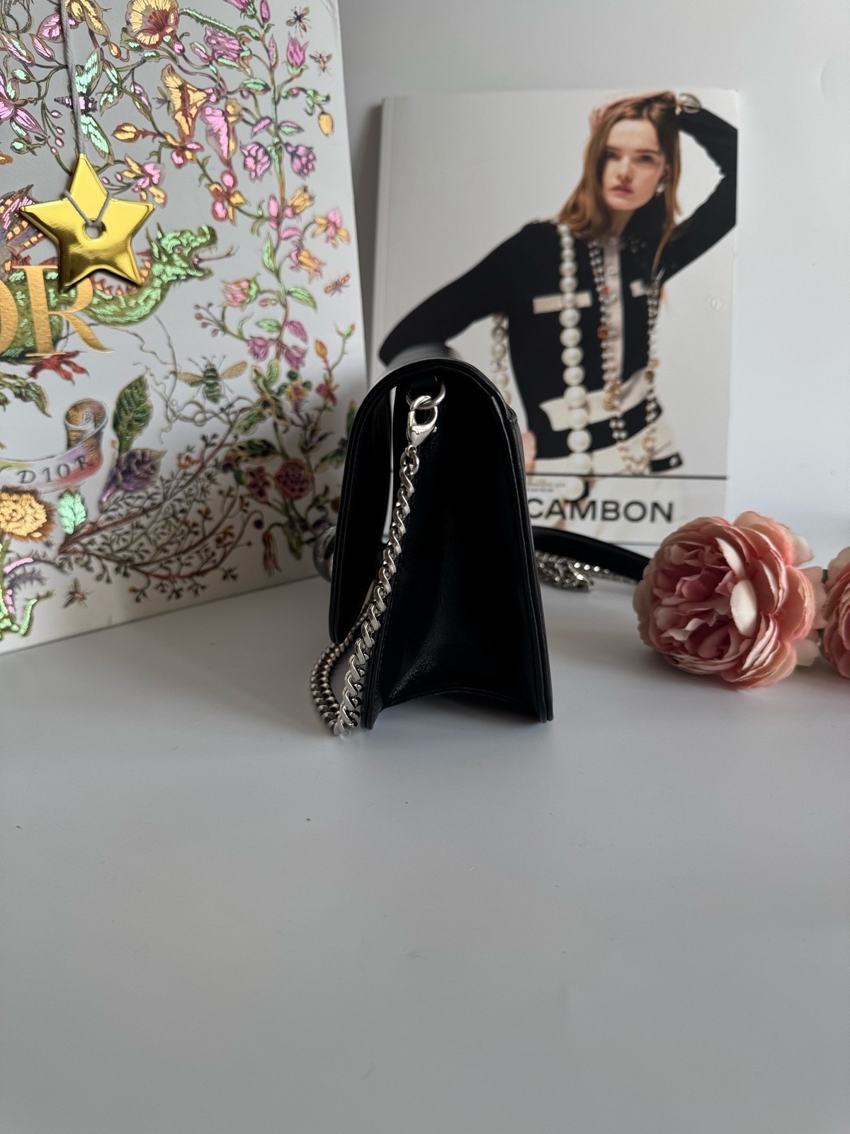 Dior Pre-Owned Authentic Chain Bag Black 21×13×6cm Silver