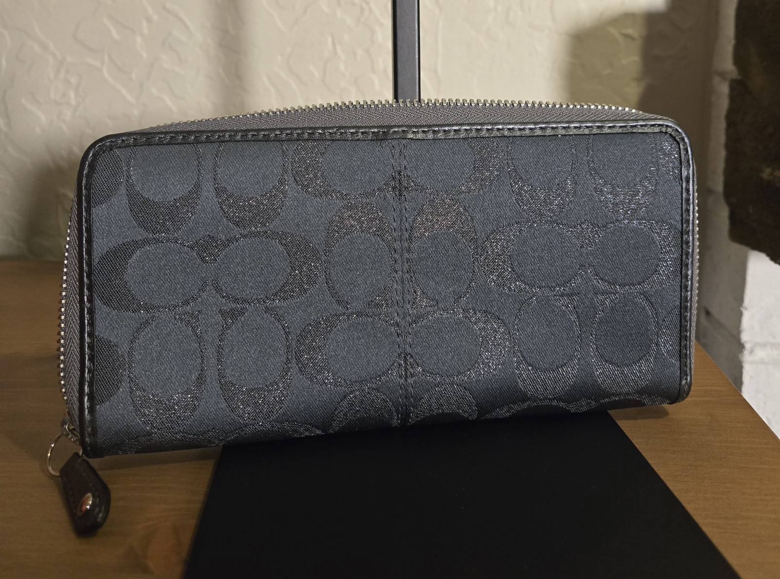 Coach Signature Logo Zip-Around Wallet, Gray, Purple Lining 7.75 x 4