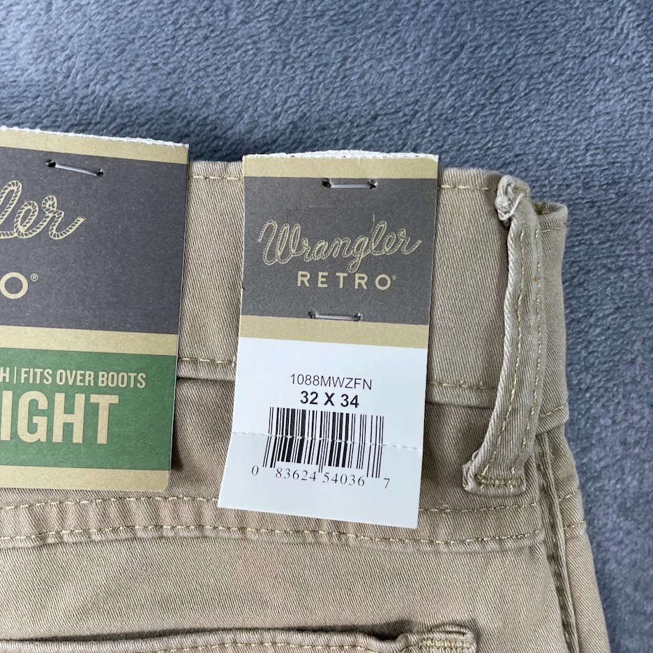 Wrangler Retro Slim Straight Pants Mens 32×34 Fawn NWT 5-Pocket Cowboy Western