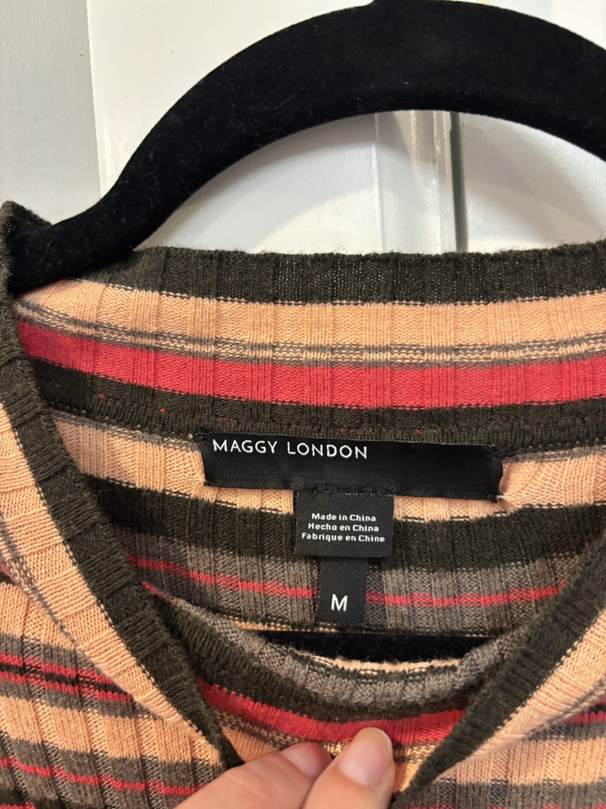 Maggy London Multicolor Striped Knit Sweater Dress M Long Sleeve Cotton Blend