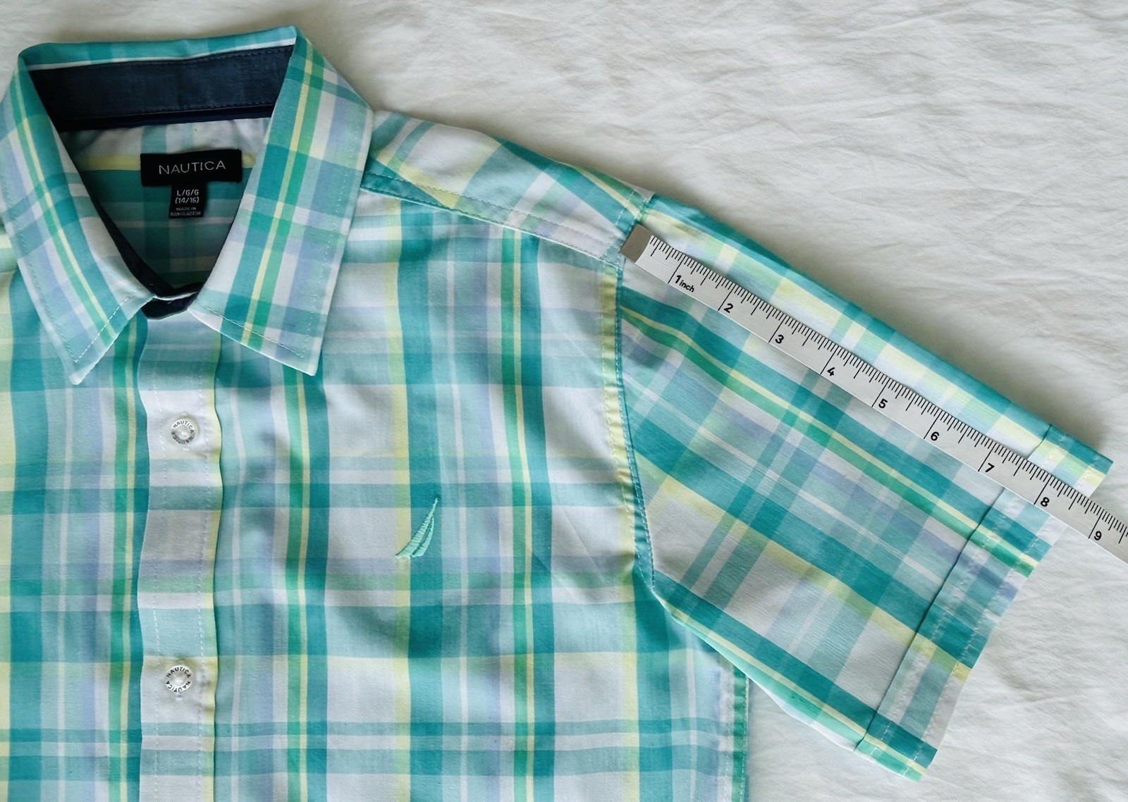 Nautica Boys Plaid Short Sleeve Button-Down Shirt Size L 14-16 New Without Tags