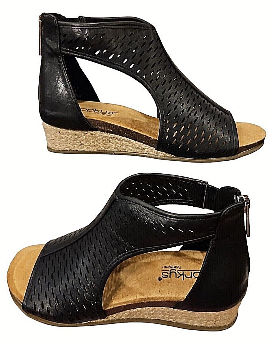 Corkys Wedge Sandal Womens 8 Sugar Momma Black 41-0287-BLCK Ankle Strap New