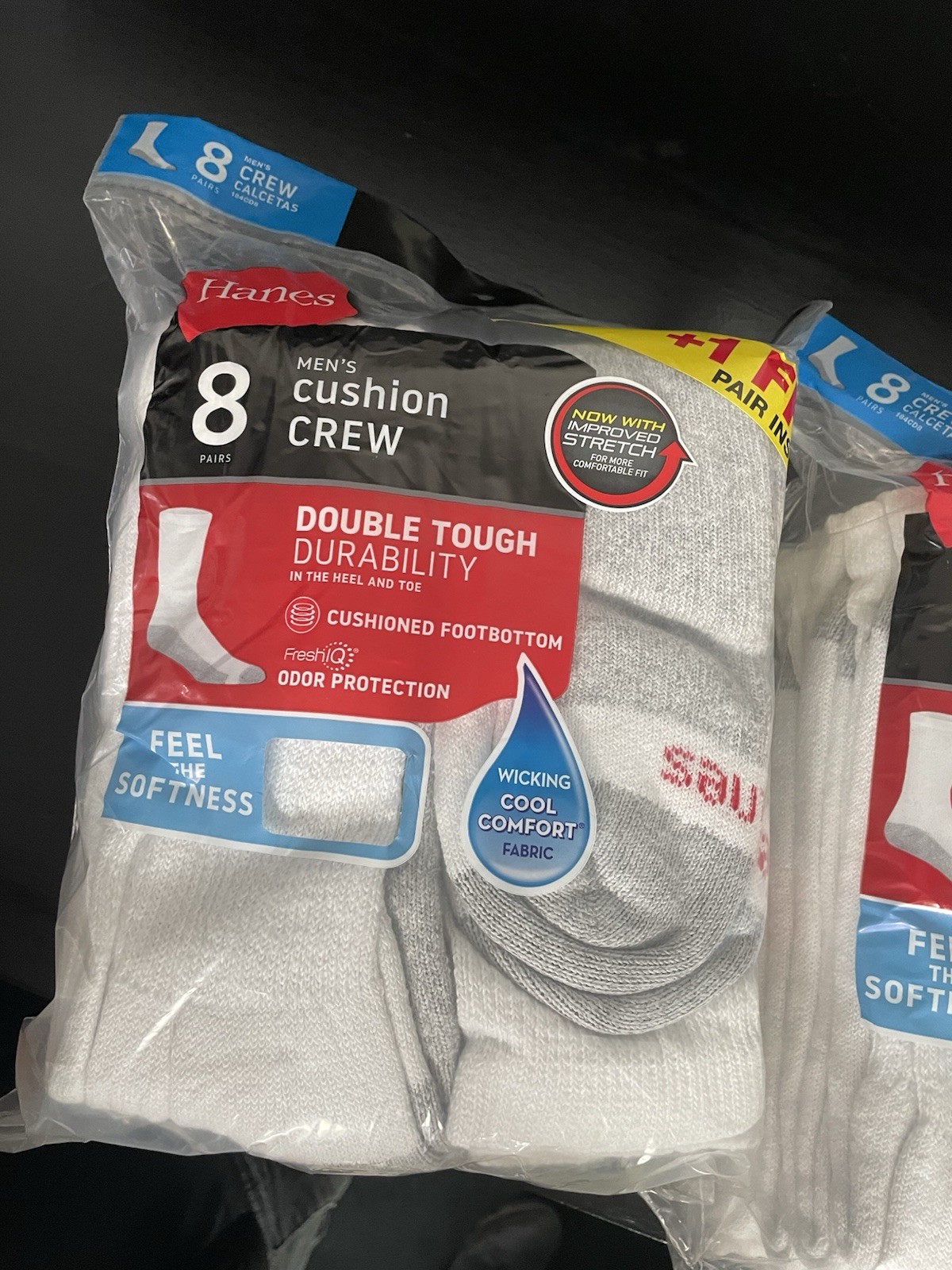 Hanes Cushioned Crew Socks 8 Pairs White/Gray 6-12 Men’s X2