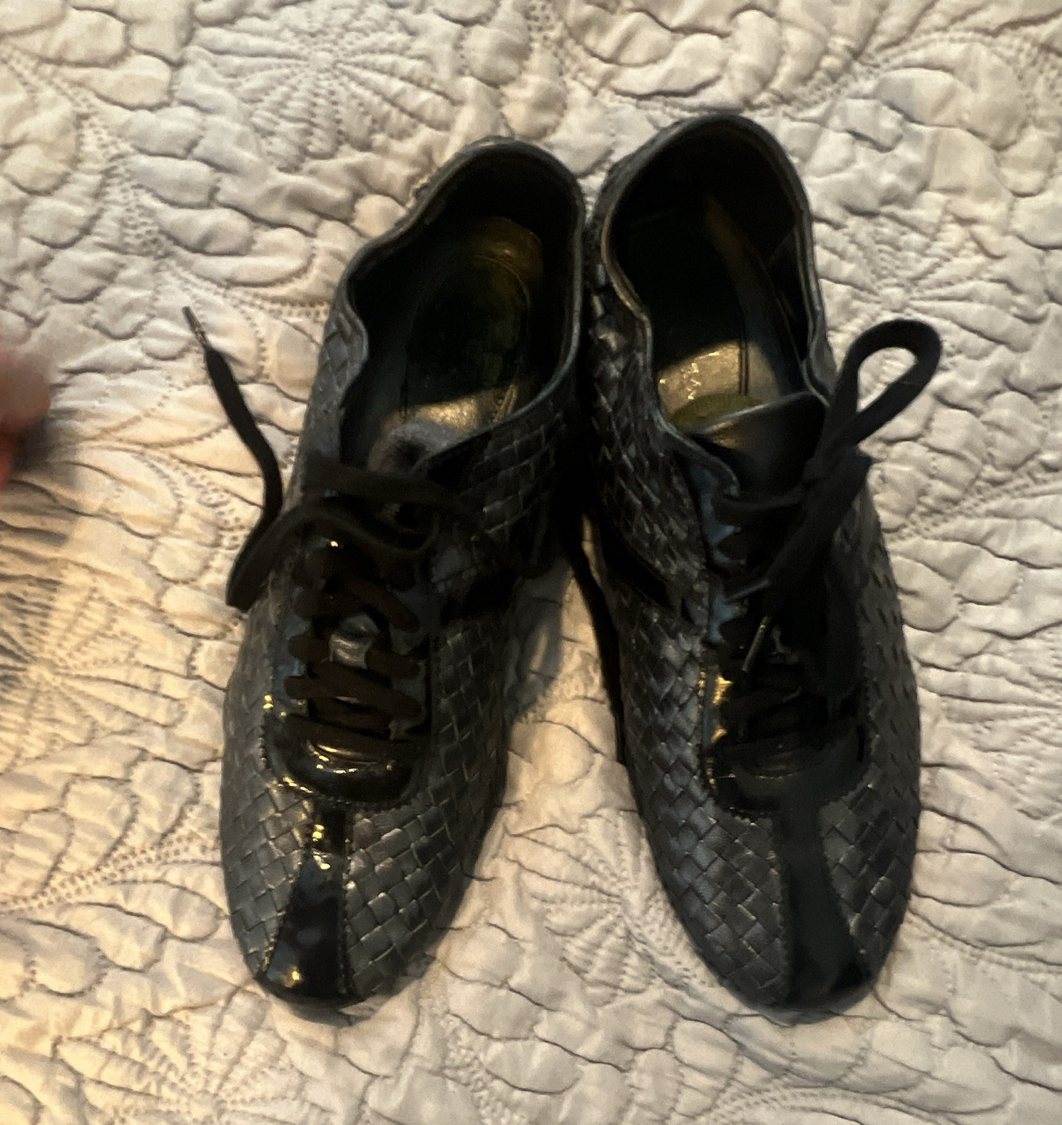 Cole Hann Black Woven Low Top Lace-Up Athletic Sneakers Rubber Outsole