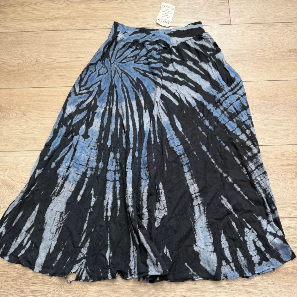 TRYST by Matthew H Tie Dye Maxi Skirt XL Blue Black Boho Elastic Waist Rayon