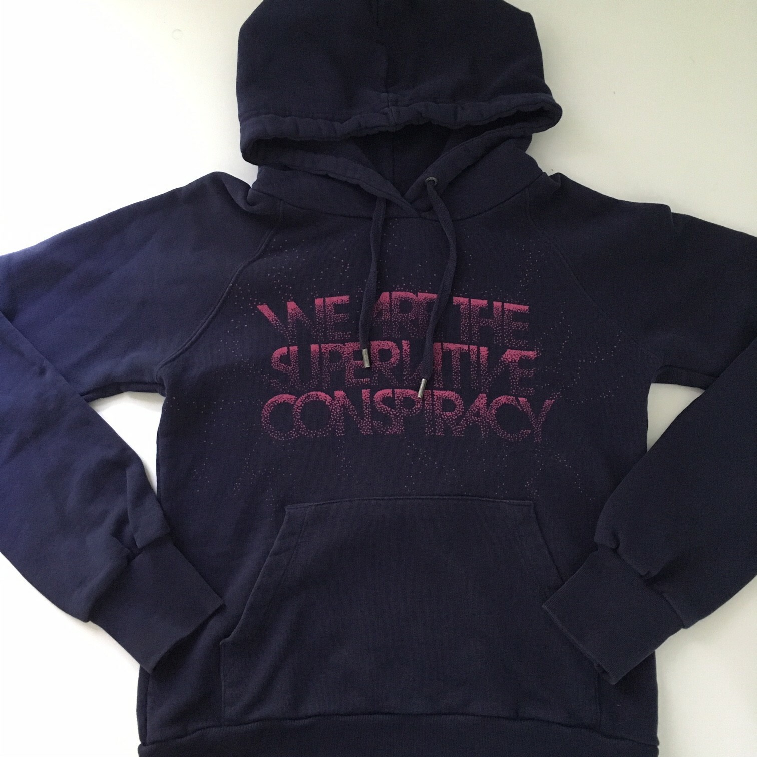 WeSC Navy Pink We Are the Superlative Conspiracy Hoodie Sweatshirt SMALL