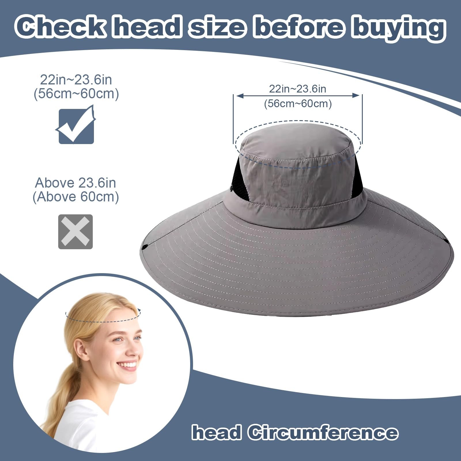 Super Wide Brim Sun Hat, UPF 50+ UV Protection Waterproof 7 1/8, Dark Grey 01