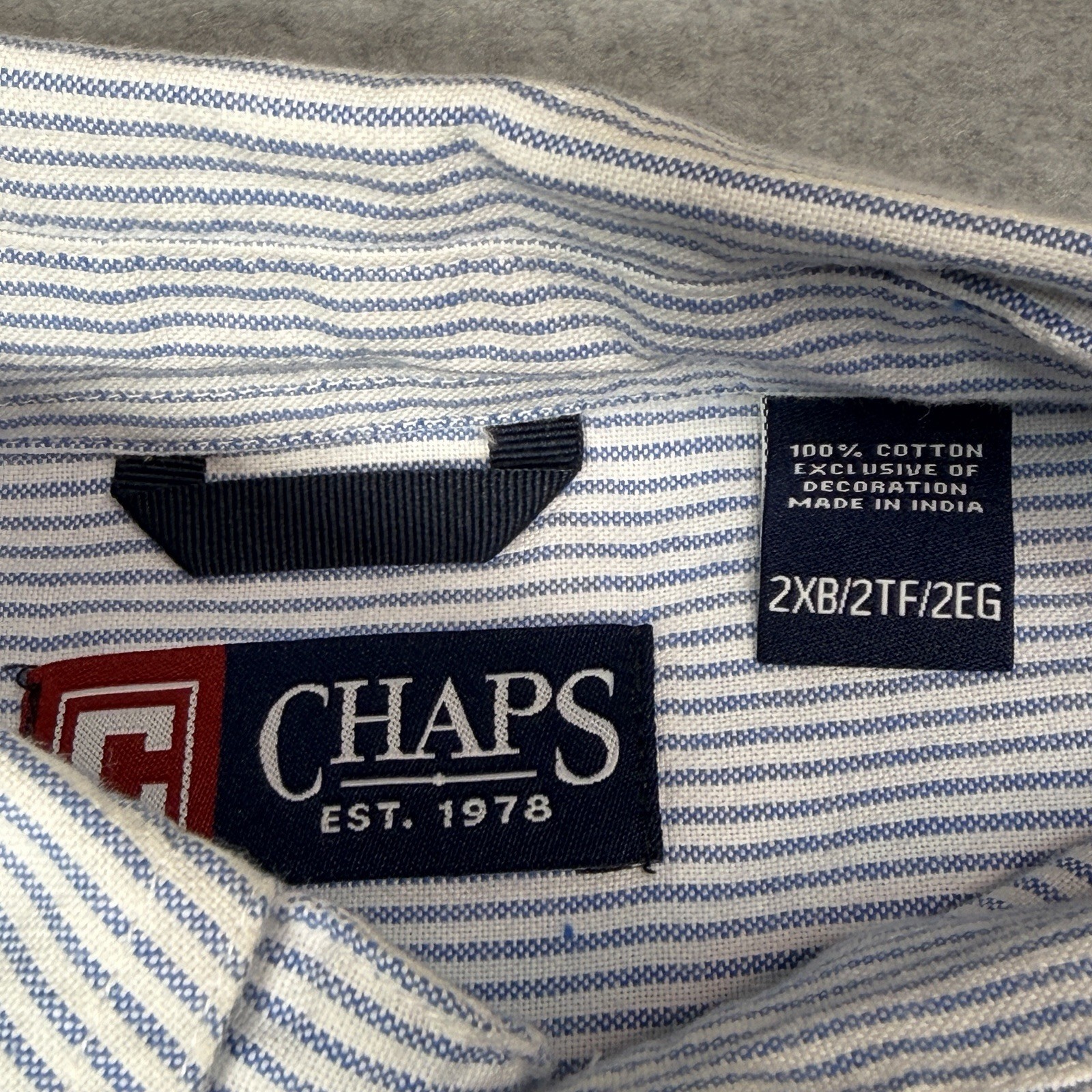 New Chaps Mens 2XB Blue White Stripe Oxford Button Down Shirt Lightweight Cotton