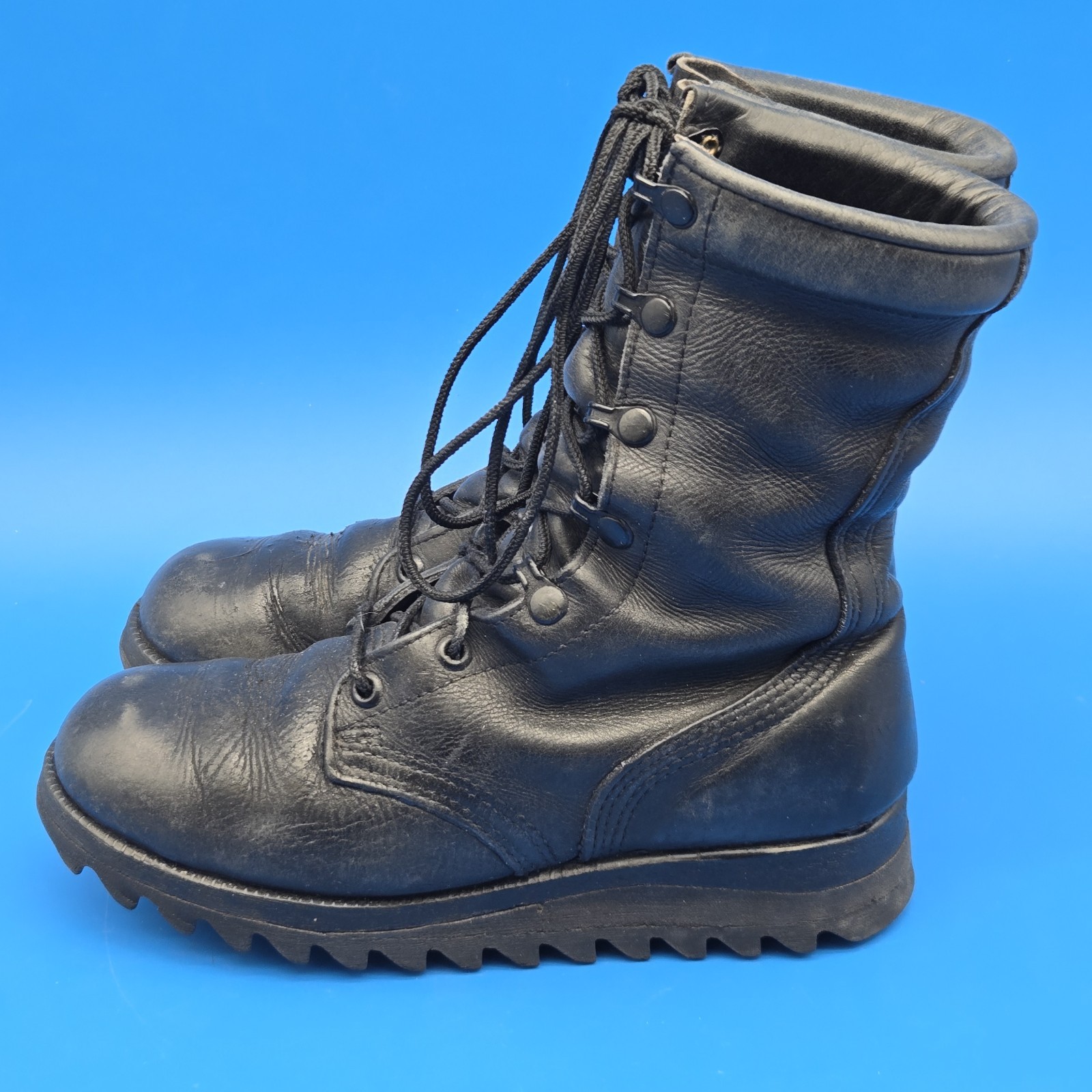 Vintage 1997 Altama Black Leather Combat Boots Ripple Sole 4W Fits Men 5 Women 7
