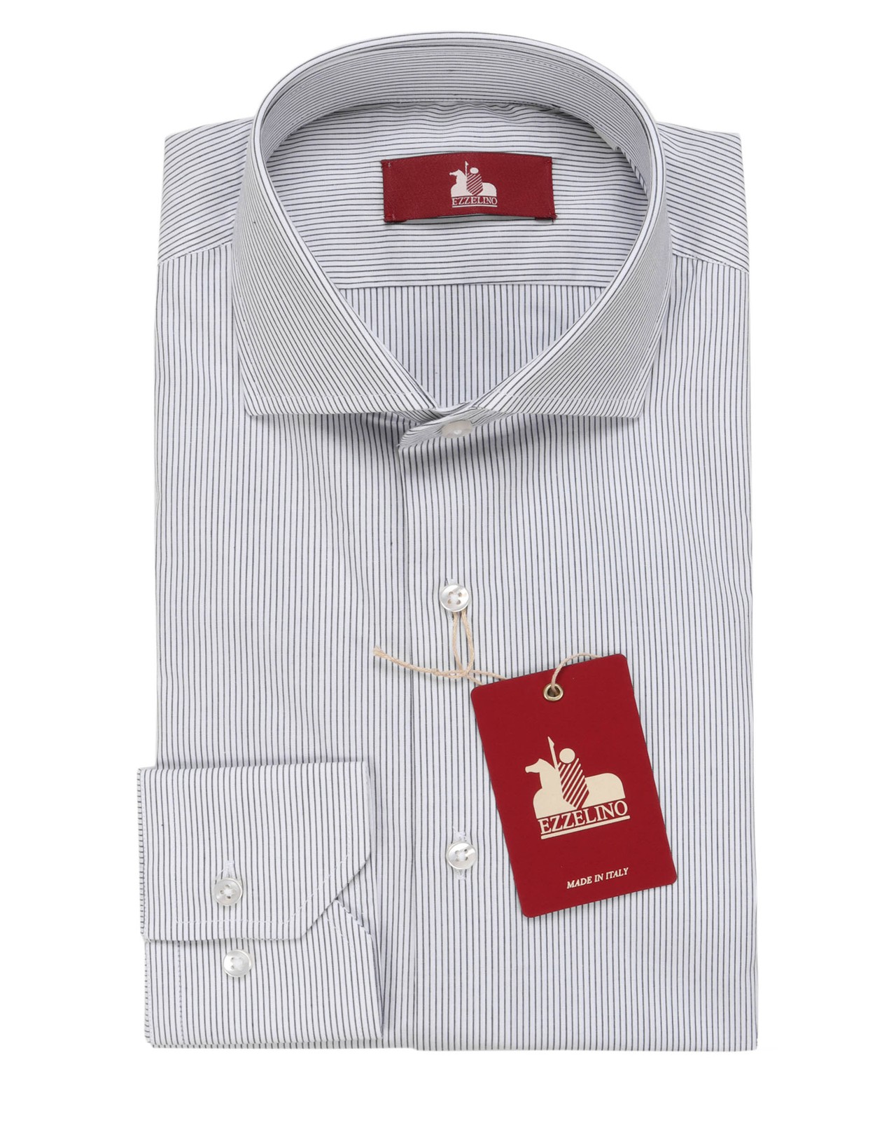 NWT EZZELINO DRESS SHIRT white blue striped poplin cotton Italy 2XL