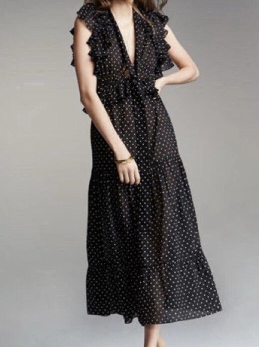 Robert Rodriguez 2-Piece Black & White Polka Dot Sheer Dress with Slip Size 6