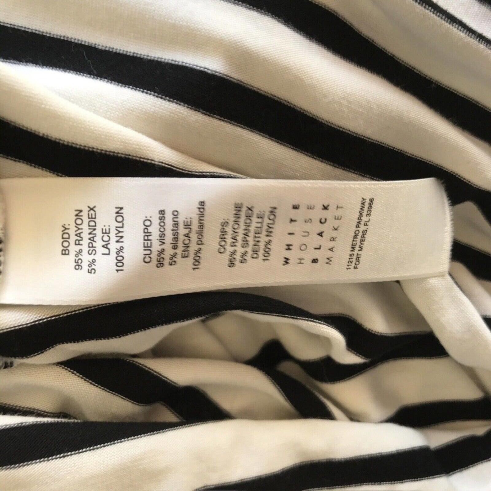 WHBM Top SzM Blk/Wht Stripe Lace Embellishment Boat Neck Used