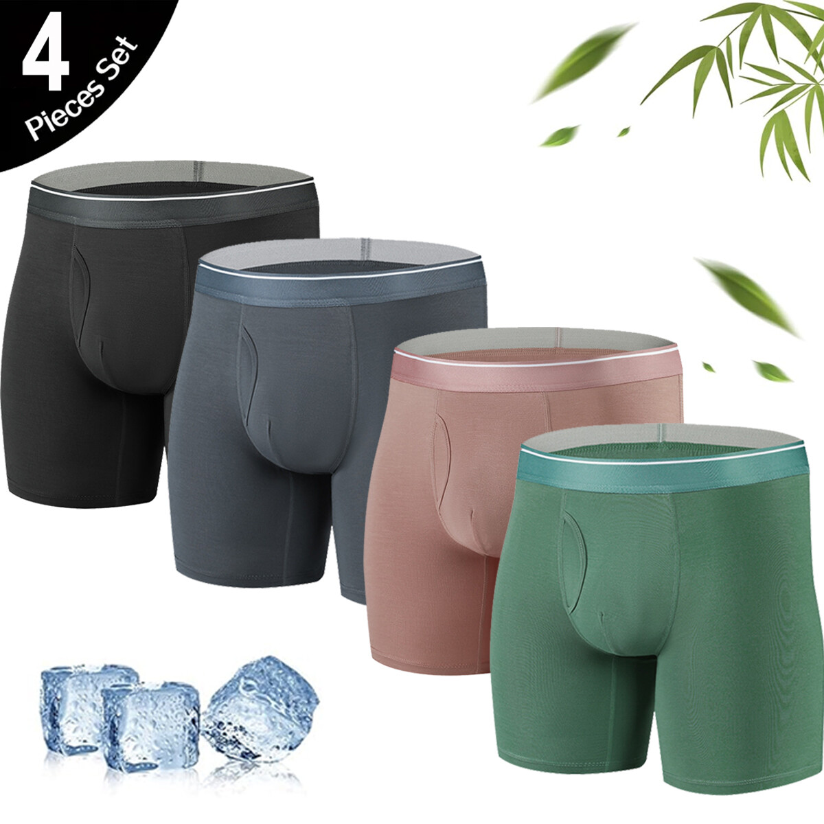 Men’s Bamboo Underwear Boxer Briefs 4 Pack Soft Long Leg Trunks Undies For Men
