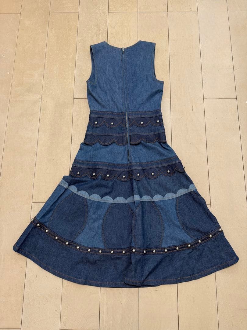 RED VALENTINO denim Scallop A-line beads Dress Women Size 40 Dark blue