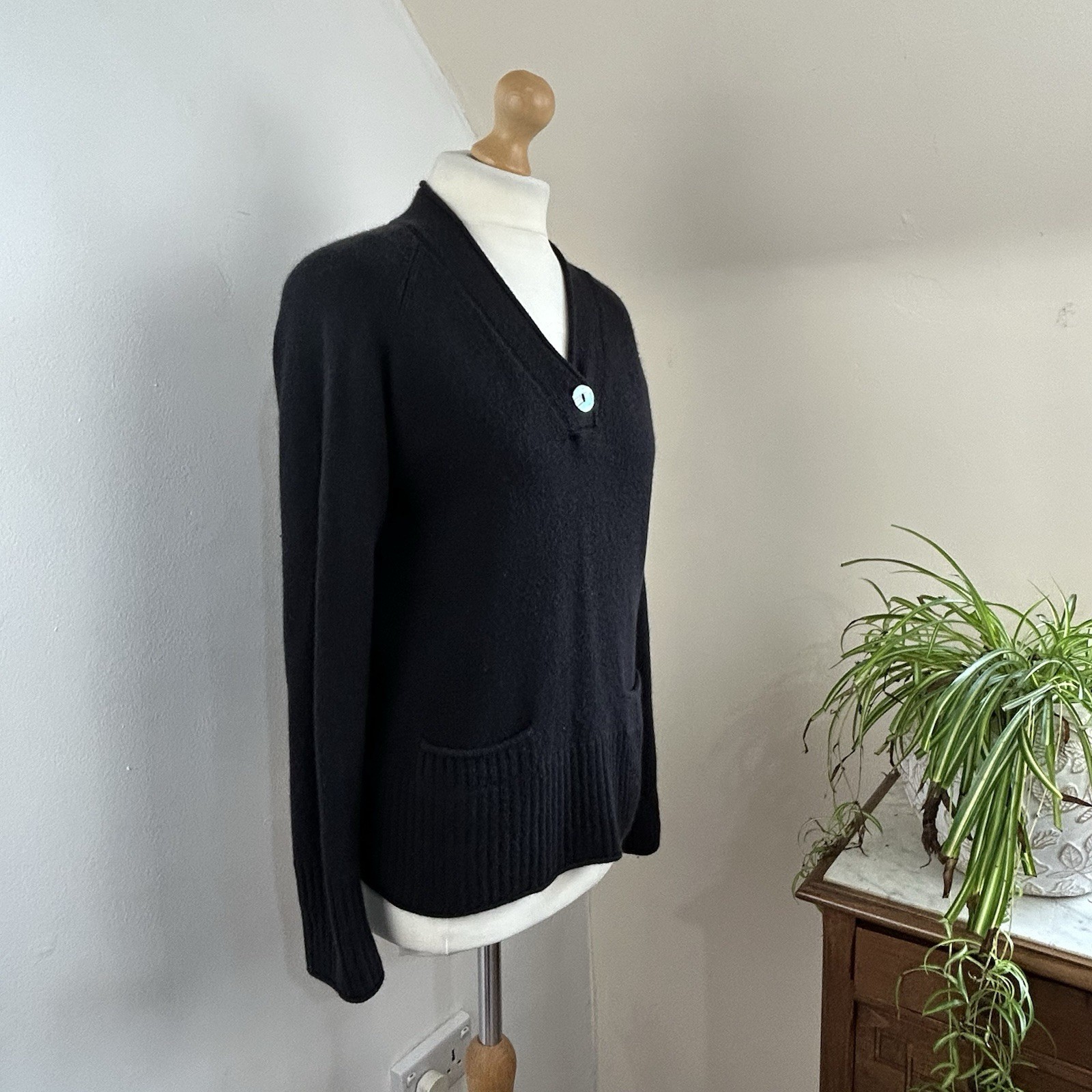 Apanage Wool Alpaca Black Jumper Size 14 Knit Pullover Button Casual