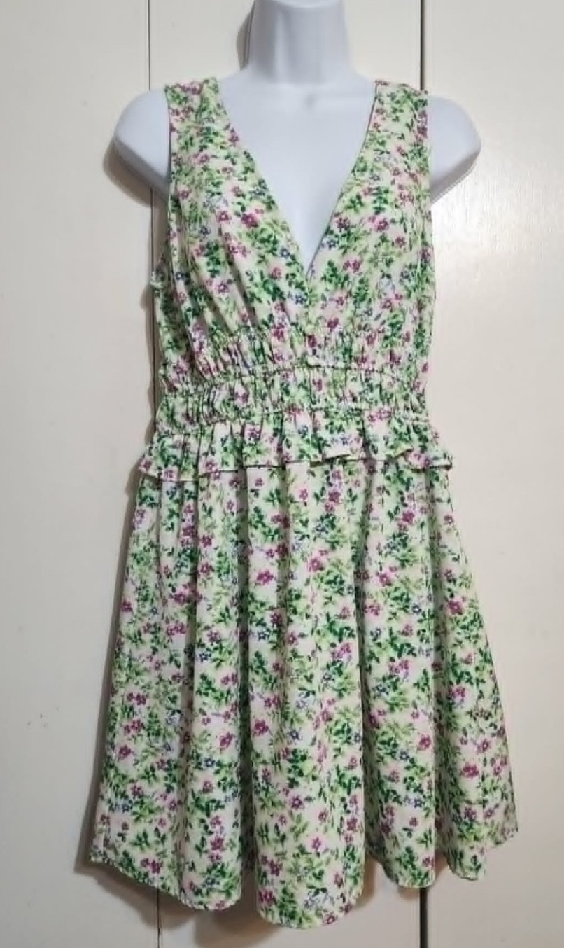 Hesperus XL Floral Dress Sleeveless V-Neck Smocked Waist Cottagecore Boho Summer