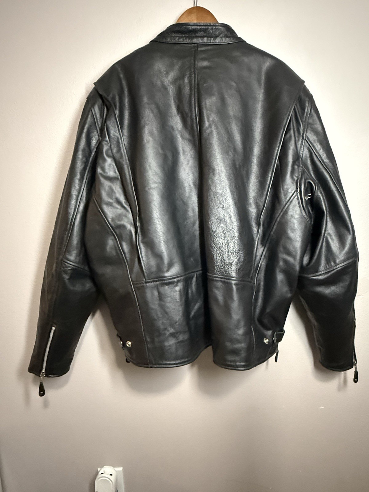 FMC Black Leather Motorcycle Jacket Zipper Pockets Blade Collar Mens 5X