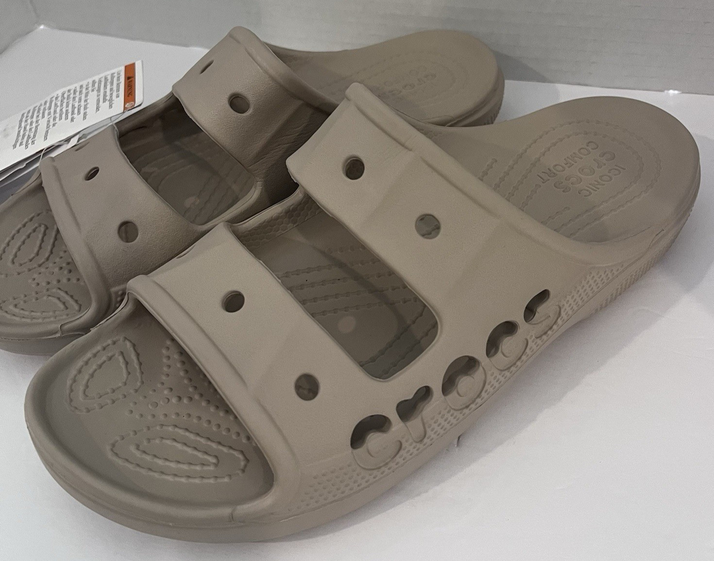 Crocs Baya Two-Strap Slide Cobblestone 207627-2V3 unisex sandals M 6 W 8 NEW