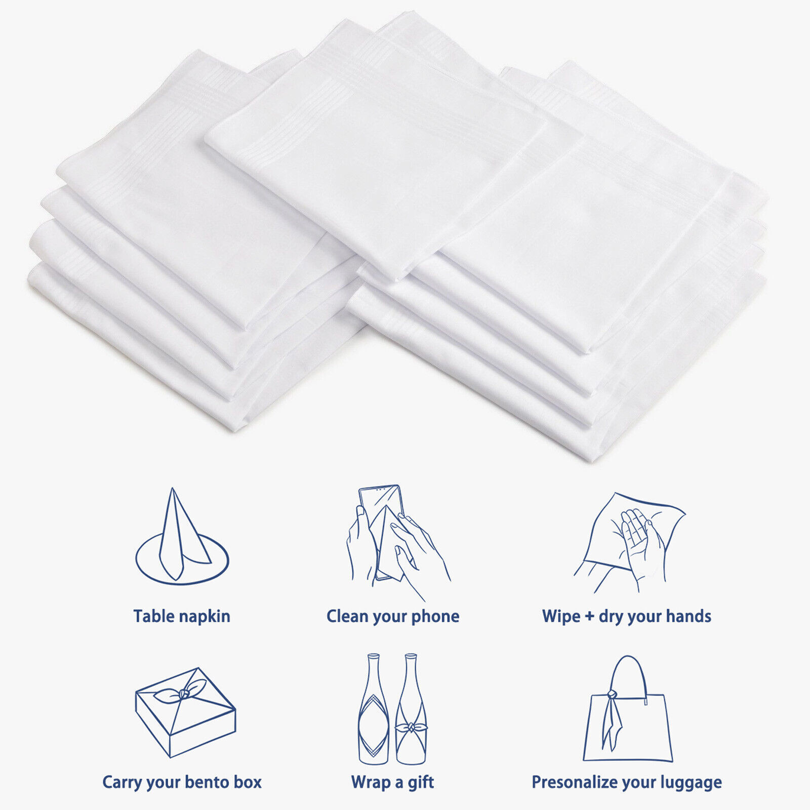 20pcs White Cotton Men Handkerchiefs Hanky Pocket Square Hankie Lot Set Vintage