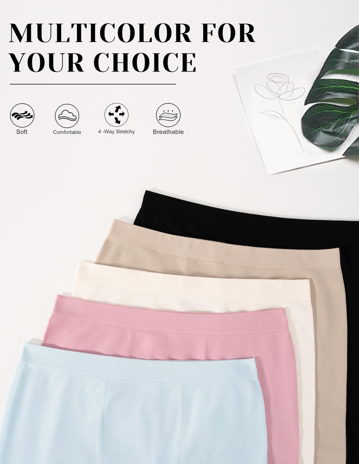 OLCHEE Womens Boyshorts Underwear Panties Small, Black/White/Beige/Pink/Blue