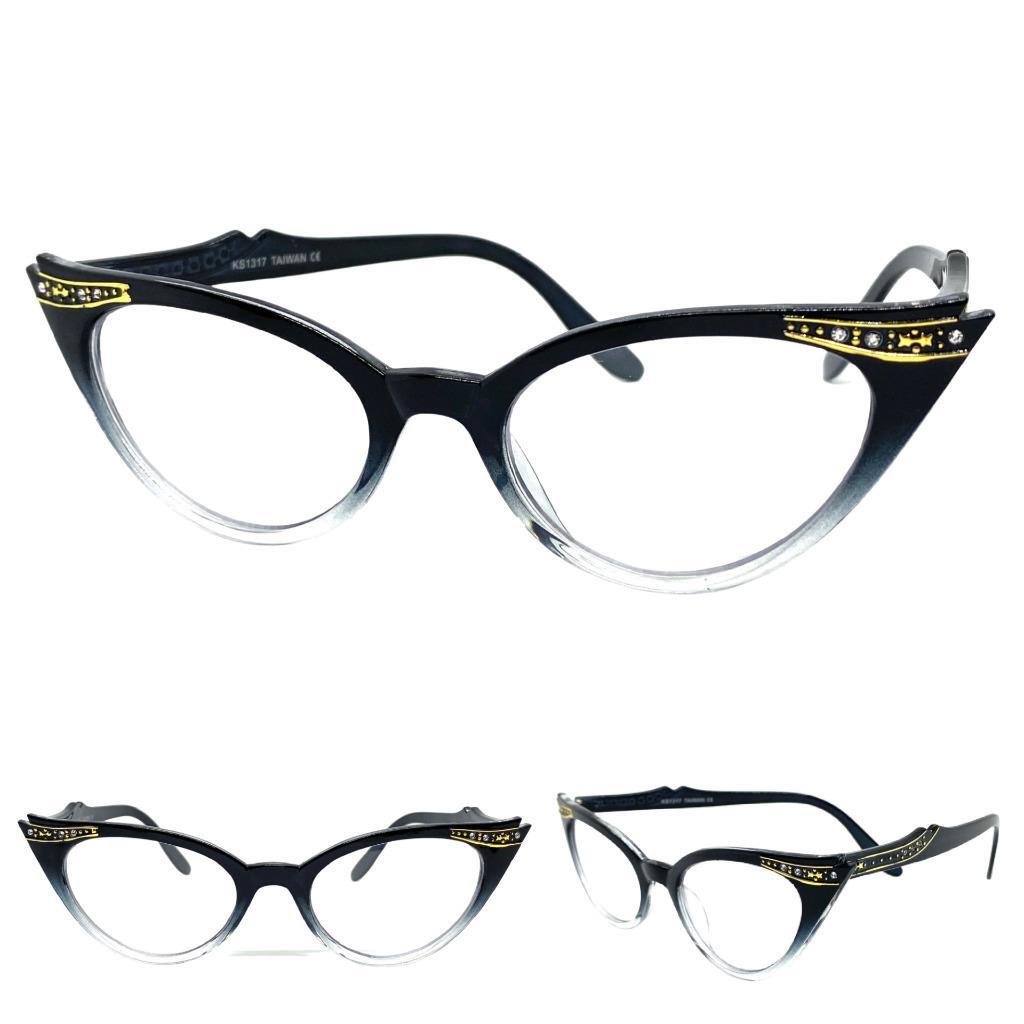 Classy Elegant 50s RETRO Cat Eye Style Clear Lens EYE GLASSES Pointy Black Frame