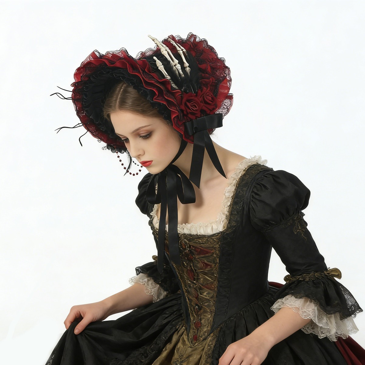 Victorian Hat for Women Gothic Lolita Bonnet Hat Girls Retro Bonnet Florals Hat