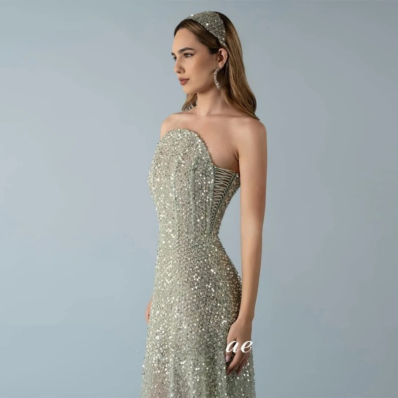 Evening Dress Silver Elegant Strapless A-line Party Exquisite 2026 Formal Dress