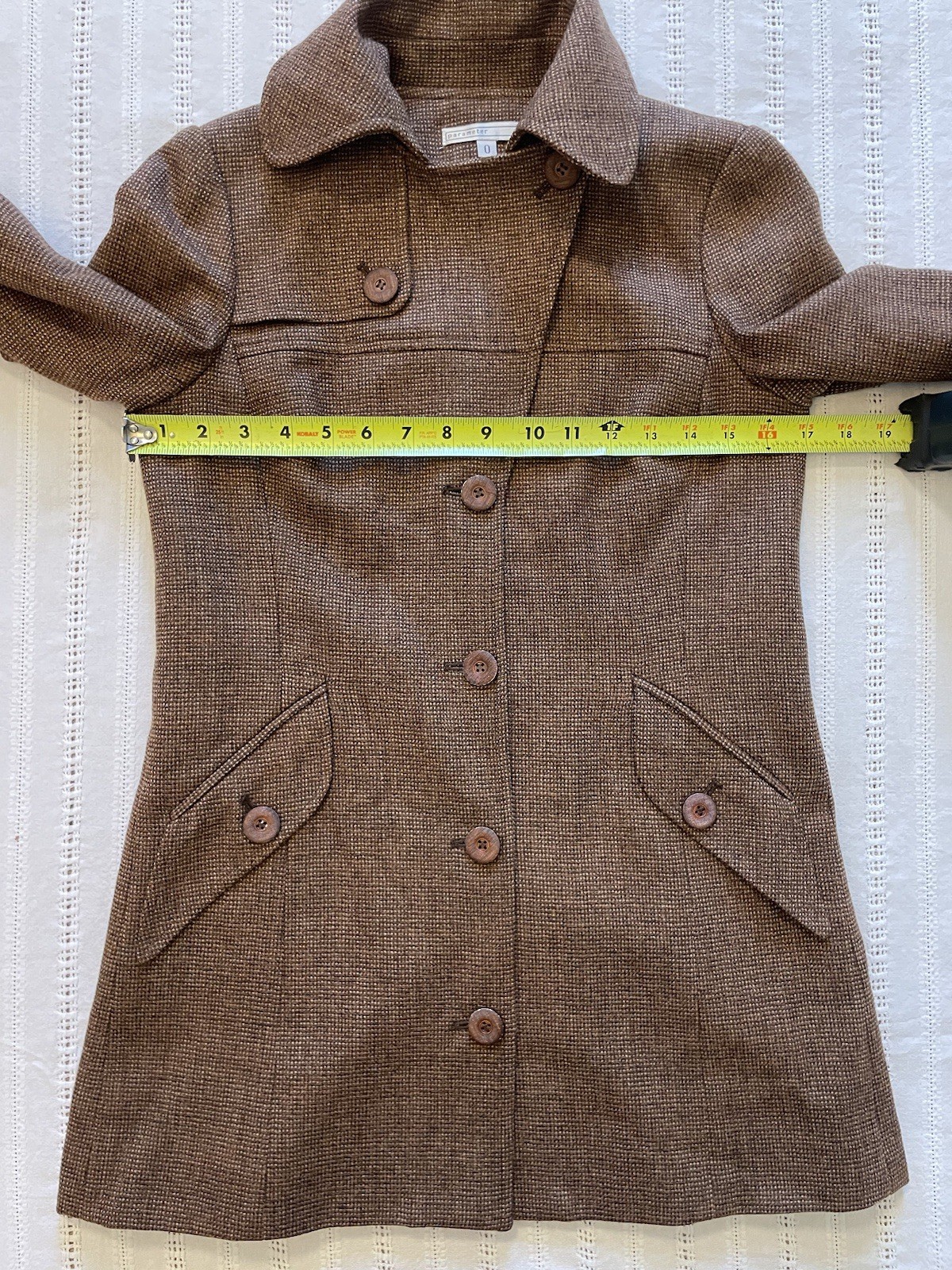 VTG Parameter 100% Virgin Wool Brown Pea Coat With Wooden Buttons. 0. USA Made.