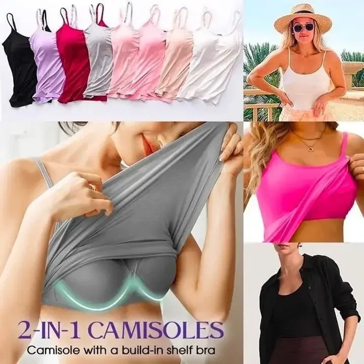 Share Women’s Camisole with Built in Shelf Bra Spaghetti Strap-Vest Padded Tank