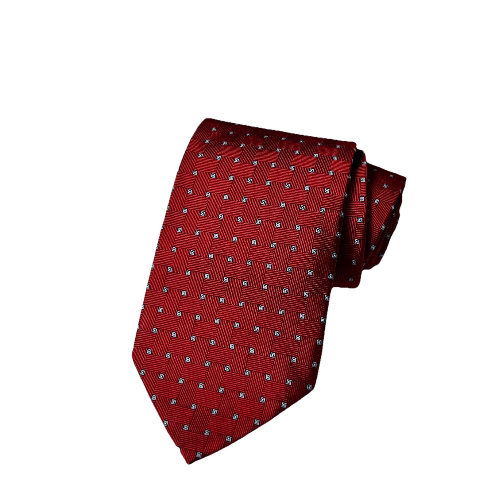 Brooks Brothers Red Silk Tie Geometric Basketweave Square Dot Made In New York