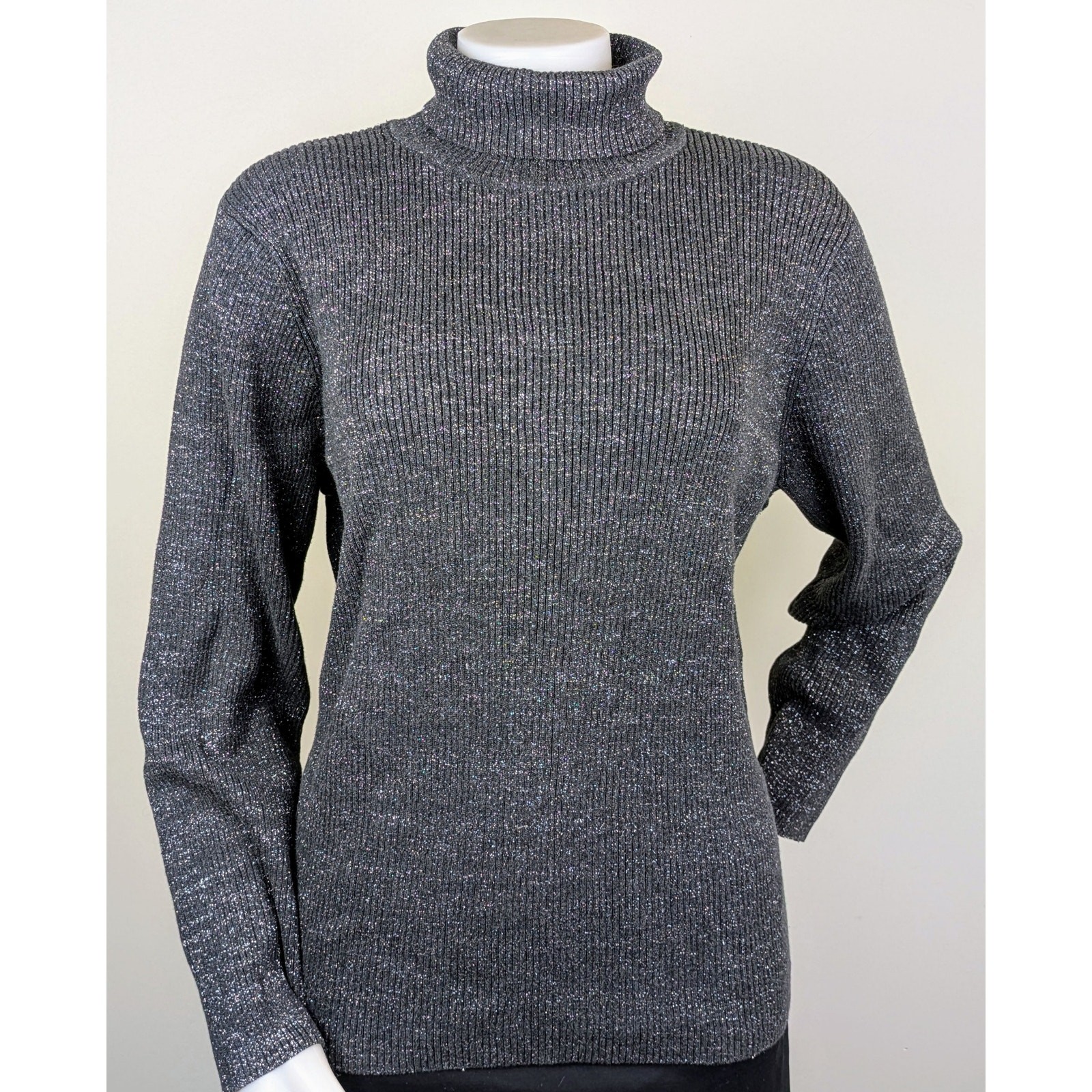 Jeanne Pierre Woman Turtleneck Sweater 2X Dark Gray Silver Sparkle Holiday