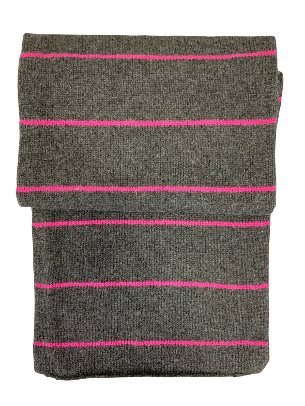 GAP 100% Lambs Wool knit neck scarf charcoal gray and fuschia 60 in. X 11 1/4 in
