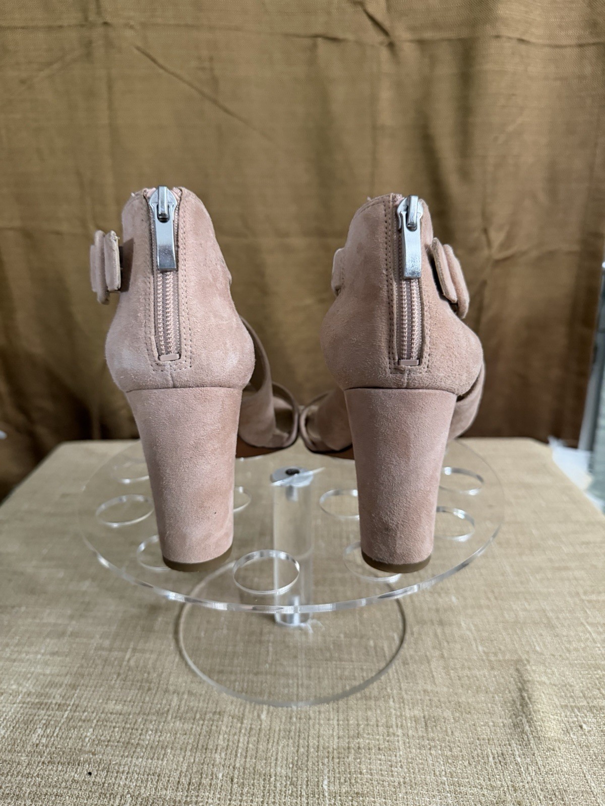 Franco Sarto Beige Leather Strappy Block Heel Sandals Women’s 7.5M Ankle Strap