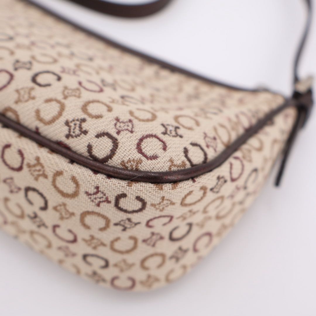 Authentic Celine C Macadam Canvas Leather Shoulder Bag P15731
