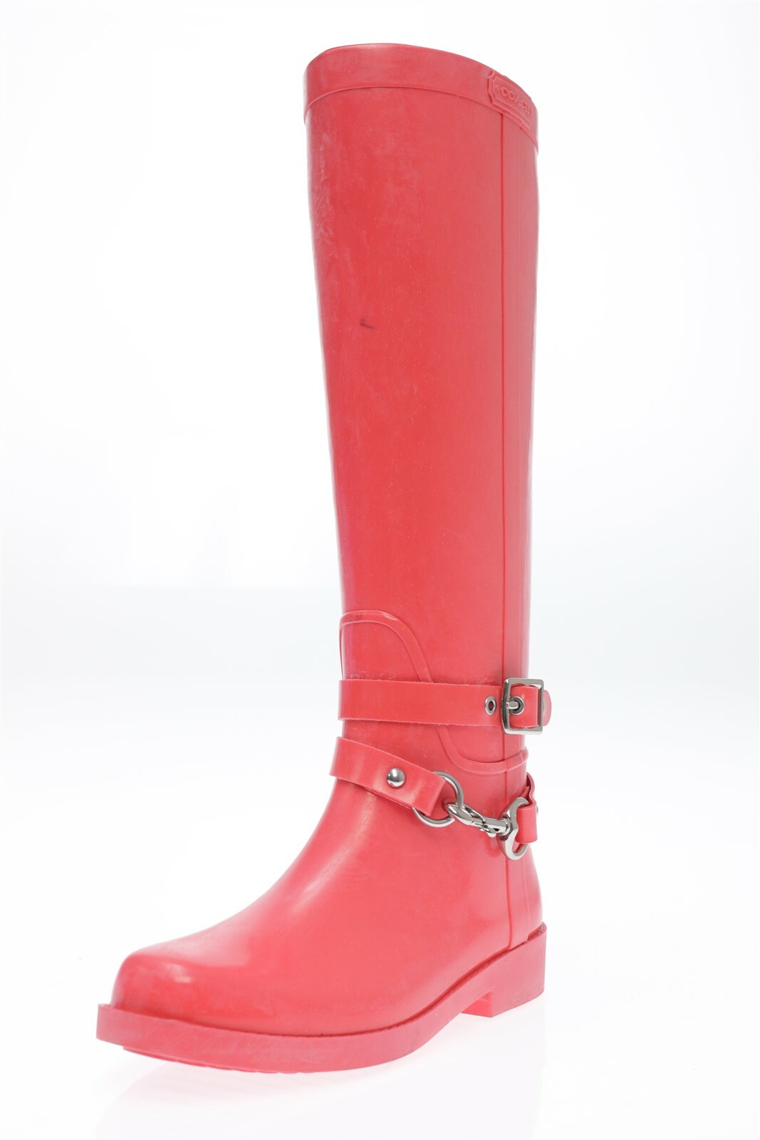 Coach Lori Womens Watermelon Rubber Pull On Buckle Tall Rain Boots Size 5