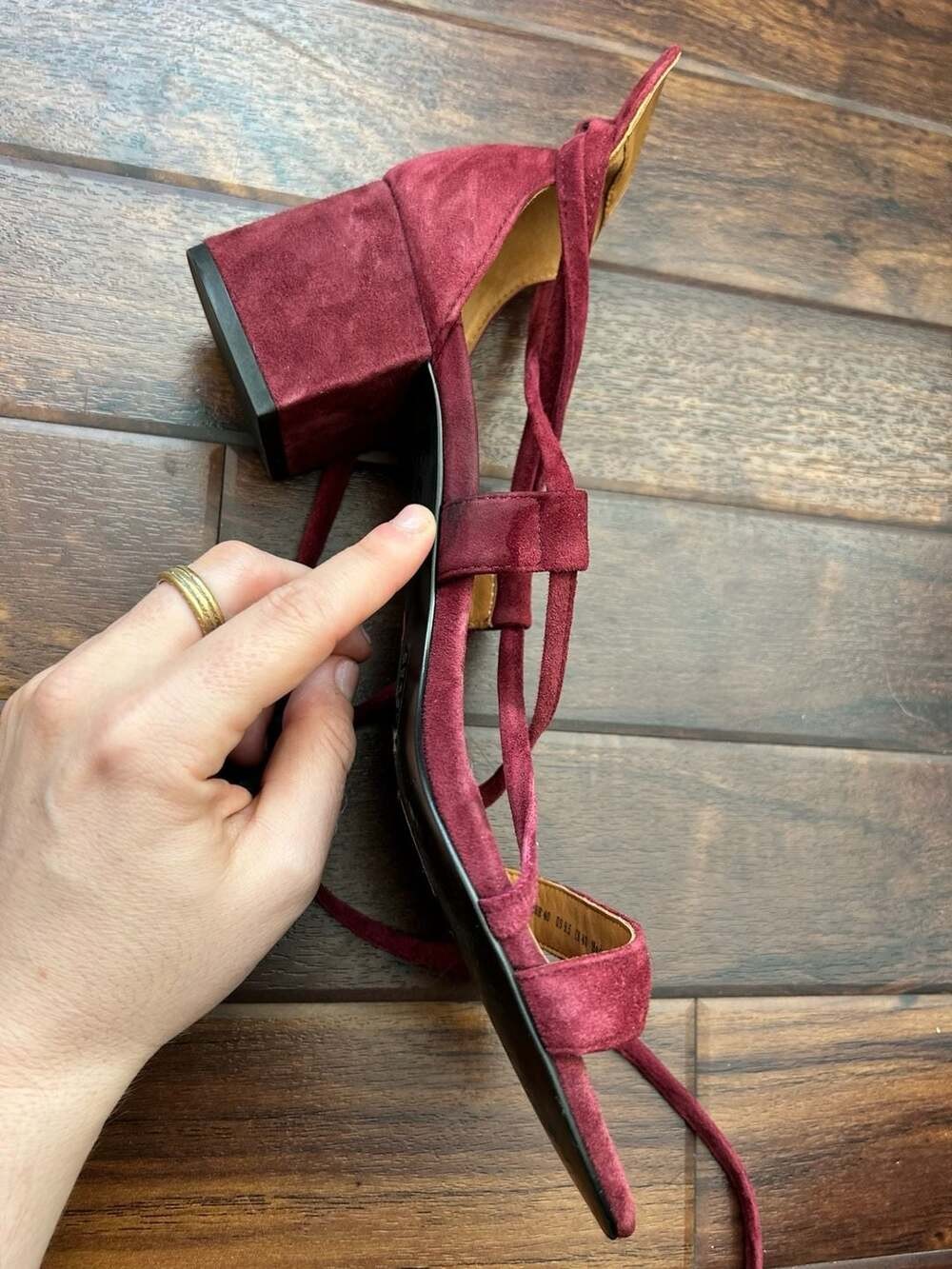 & Other Stories Burgundy Suede Lace-Up Block Heel Sandals Size 40