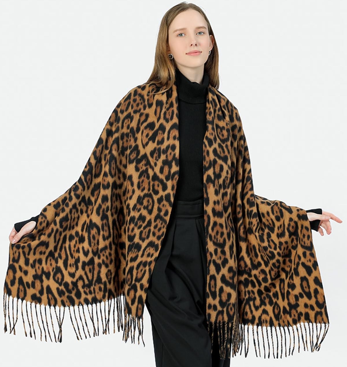 Classic Leopard Print Scarf Winter Warm Animal Soft Cashmere Blanket Scarf Wr…