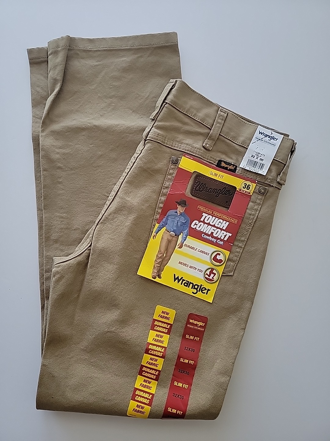 NEW Irr Wrangler 36 Cowboy Cut SLIM FIT Beige CANVAS Jeans Men’s 32 x 30 STRETCH
