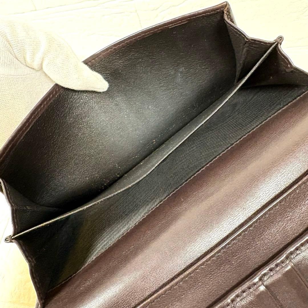 Gucci GUCCI Gucci Shima Long Wallet Logo Plate Dark Brown