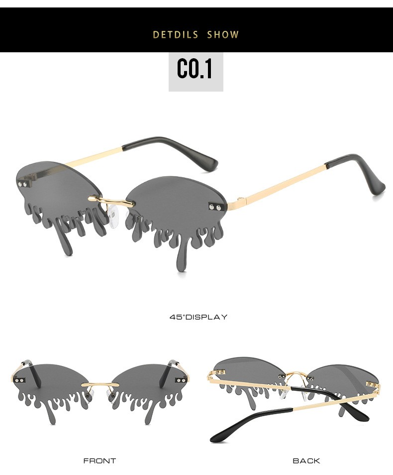 Fashion Rimless Cry Shape Unique Sunglasses Mens Women Party Glasses UV400 Shade