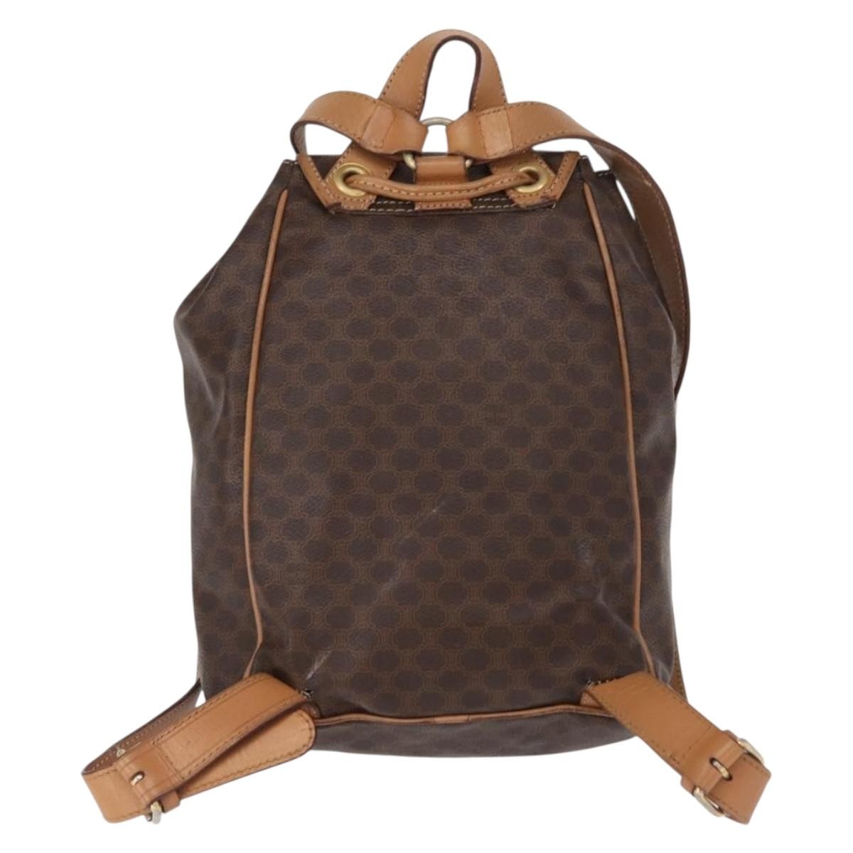 CELINE Macadam Canvas Backpack PVC Leather Brown Gold Auth 164150
