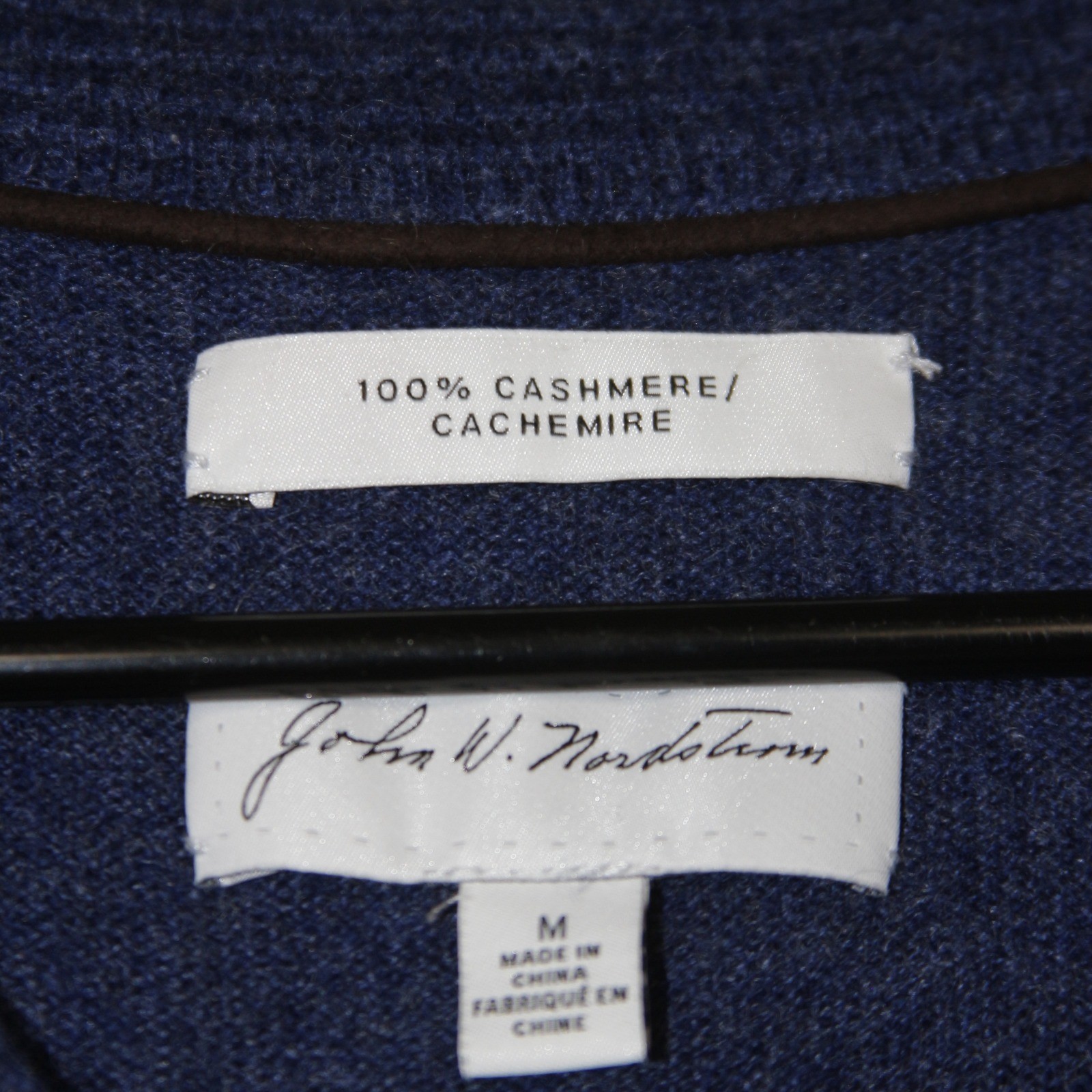 John W Nordstrom V-Neck Sweater Women M Blue 100% Cashmere Long Sleeve