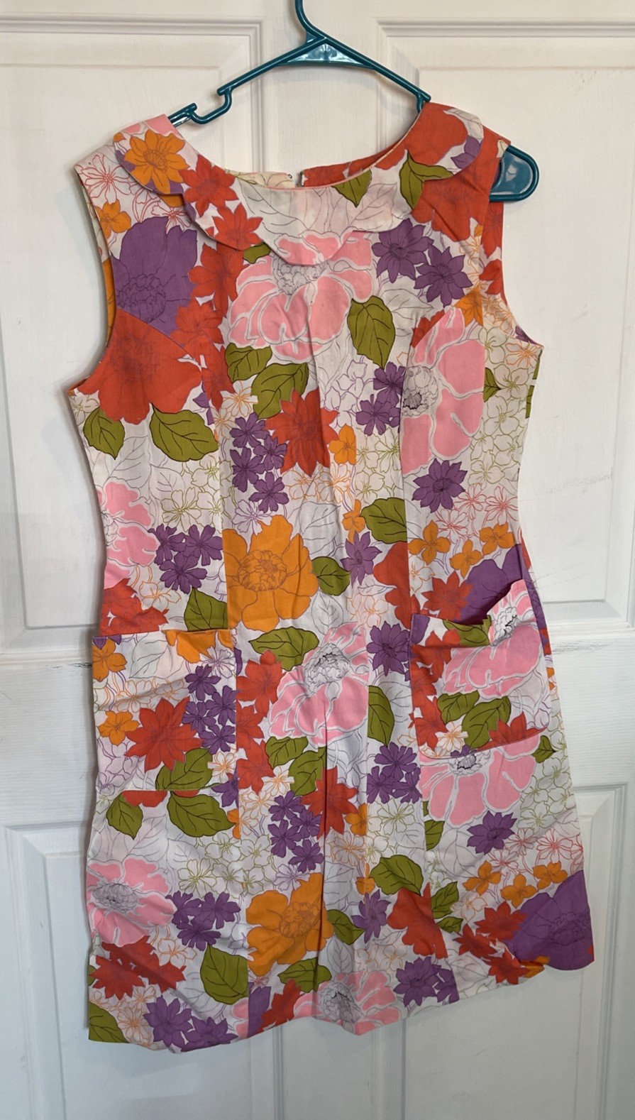 Vintage 1960s 70s Shaker Square Bill Sims Mod Floral Shift Dress Retro A Line