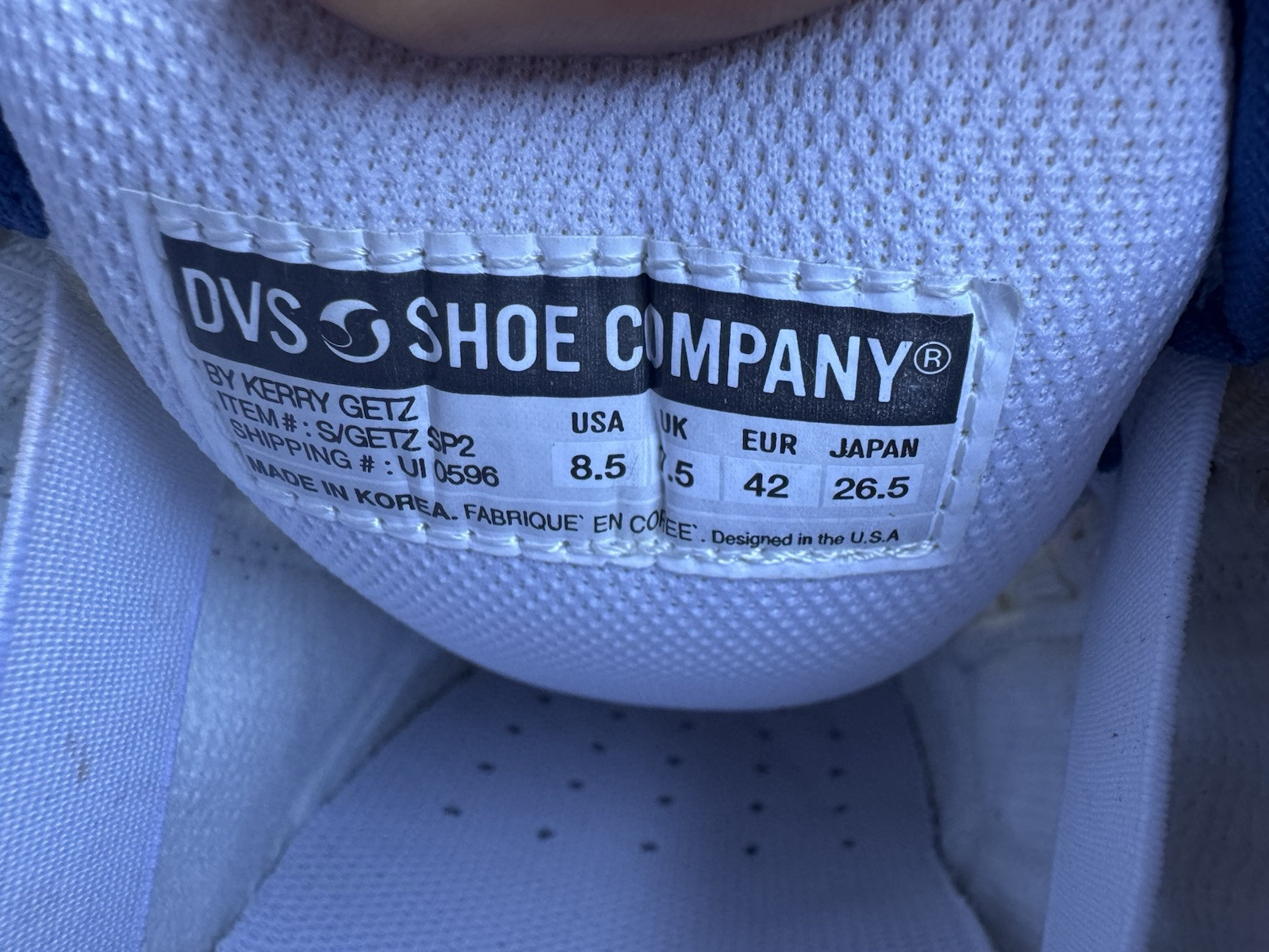 Vintage DS DVS Kerry Getz SP2 Signature Series Skate Shoe 8.5 White Blue