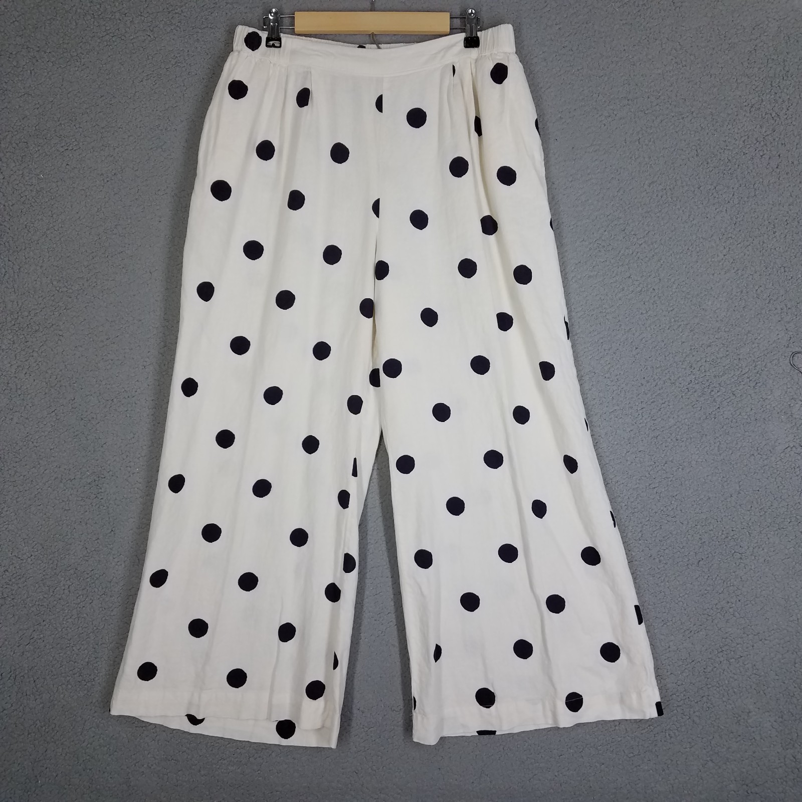 A New Day Wide Leg Pants Women’s Large 28″ Polka Dot Linen Blend Pleated Ivory