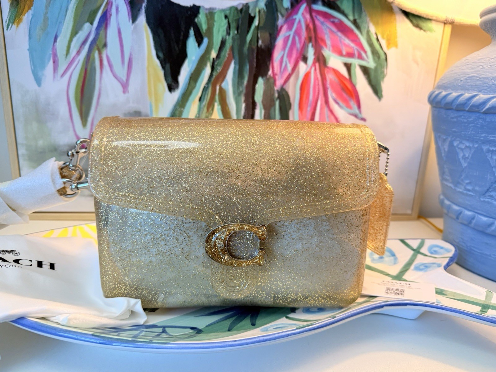 New 100% Authentic Coach Jelly Tabby Glittery Gold From the Runway Made In Italy